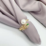 Natural Freshwater Pearl Crystal Feather 14k Filled Ladies Party Ring