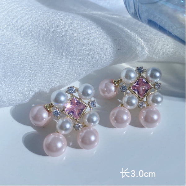 Pink Diamond Fairy Princess Earrings Tassel Sweet Retro Light Earrings