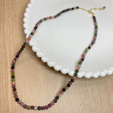 4MM Faceted Tourmaline Necklace Rainbow Natural Stones S925 Silver Collier