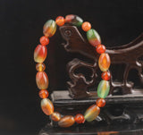 Natural Jade Hand Red & Green Beads Bangle Elastic Bracelet