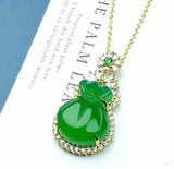 925 Silver Luck Purse Jade Chalcedony Pendant