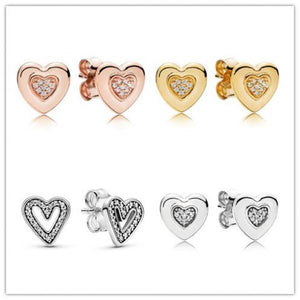 925 Silver Sparkling Heart Stud Earrings Wedding Party Jewelry
