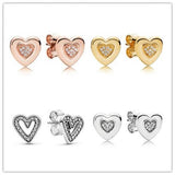 925 Silver Sparkling Heart Stud Earrings Wedding Party Jewelry