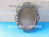 20pcs Antique Oval Base Setting Tray Bezel Pendant Charm, Flower Border
