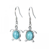 925 Silver Larimar Sea Turtle Dangle Earrings Women's Fine Jewelry