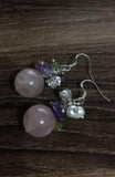 Pink Rose Quartz Amethyst Pearl Drop Earrings