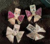 S925 Silver Bow Zircon Crystal Earrings DIY Jewelry