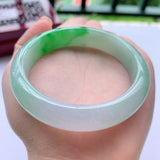 Natural Burmese Jadeite Light Green Two-tone 54-64mm Bracelet Princess Jewelry