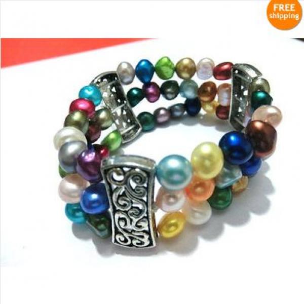 Elastic Baroque 8-9MM Multicolor Freshwater Pearl Bracelet