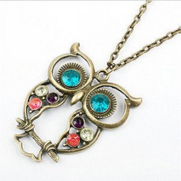 Bronze Owl Pendant Sweater Necklace Fancy Colorful Jewelry 10pcs/lot