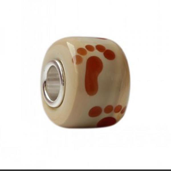 925 Silver Colorful Flowers Pet Foot Prints European Charm Glass Beads