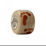 925 Silver Colorful Flowers Pet Foot Prints European Charm Glass Beads