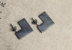 Gothic Punk Women Square Stud Earrings 925 Sterling Silver Party Jewelry