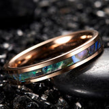 4MM Rose Inlaid Abalone Shell Tungsten Carbide Ring Men's Jewelry Wedding Band