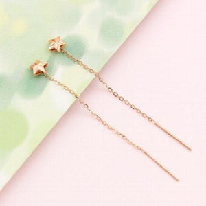 18k Drop Earrings AU750 Long Star Chain Earrings for Women