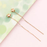 18k Drop Earrings AU750 Long Star Chain Earrings for Women