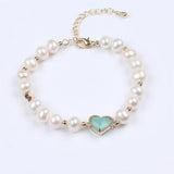 Potato Shape Pearl Bracelet with Green Heart Accessories for Women