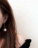 Simulated Pearl Round Dangle Earrings - Red Gray Ball Drop Earring