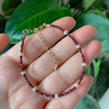 Natural Stone Pearl Bracelet with Garnets & Tourmaline