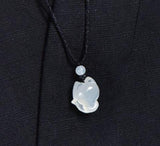 Natural Agate Chalcedony FOX Pendant Necklace Hand-Carved Man Luck Amulet