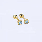 925 Silver Zircon Square Stud Earrings Classic Jewelry