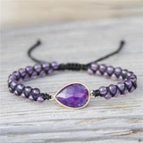Amethyst Teardrop Charm Natural Stone Beads Braided Macrame Bracelet