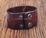 Brown Biker Indian Skull Studded Men's Leather Bracelet Cuff