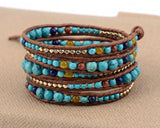 Boho Leather Wrap Bracelets with Graduated Stones