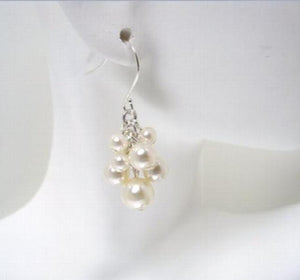 Cluster Freshwater Pearl Earrings Silver Dangling Bridal Gift