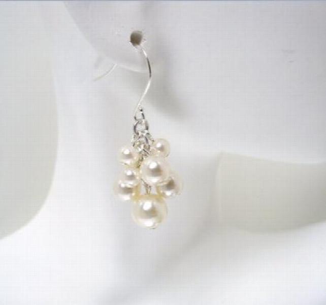 Cluster Freshwater Pearl Earrings Silver Dangling Bridal Gift