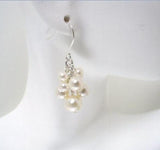 Cluster Freshwater Pearl Earrings Silver Dangling Bridal Gift