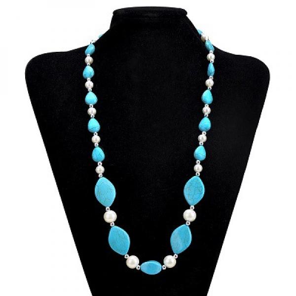 Geometric Beaded Turquoise String Bead Necklace