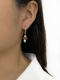 Natural Stone Beaded Freshwater Pearl Hoop Huggie Earrings Minimalist Style