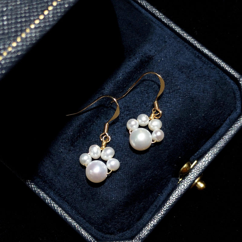 Cat Paw Pearl Earrings 14K Filled Jewelry For Women Sweet Gift