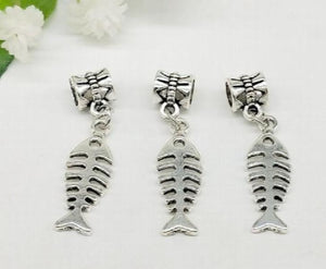 100Pcs Tibetan Silver Fish Charms Dangle Beads 36x9mm