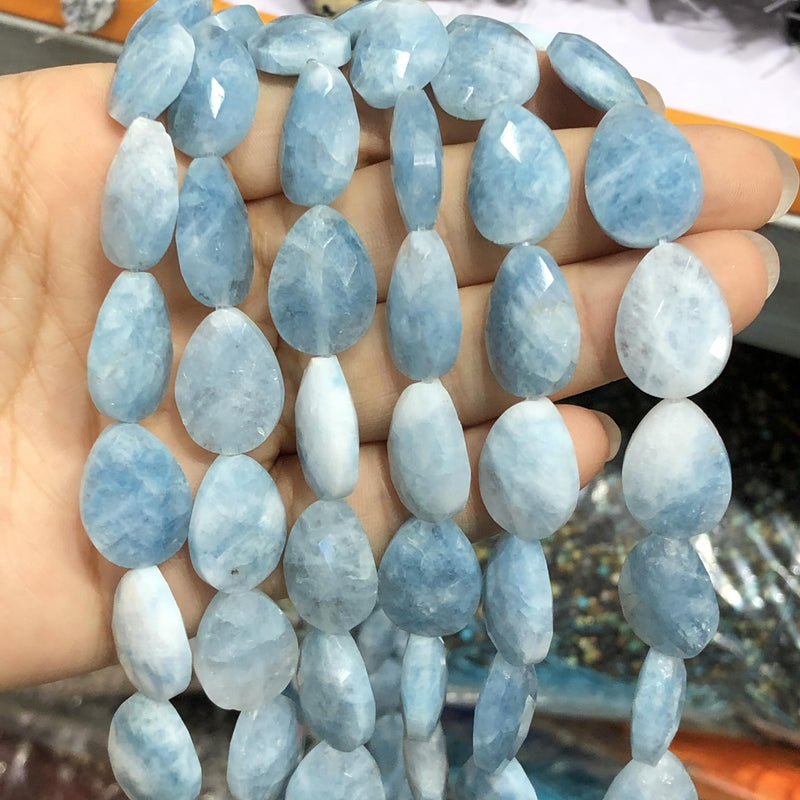 Natural Faceted Aquamarines Water Drop Shape Beads for Jewelry Making