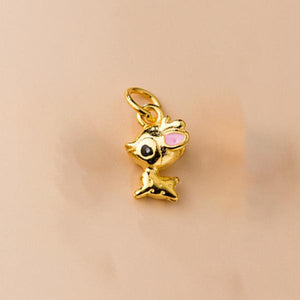 925 Silver Elk Deer Pink Enamel Pendant Charms DIY Necklace