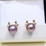 8-9mm Freshwater Pearl Earrings with Crystal Zircon