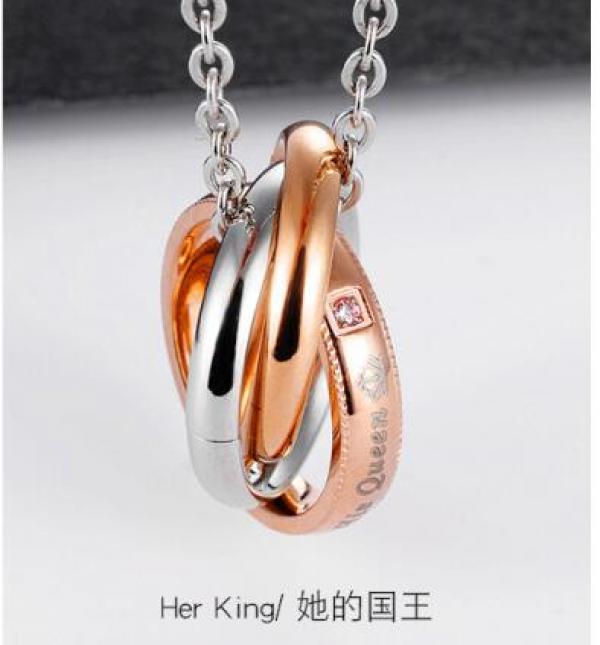 King & Queen Crown Necklace Set Titanium Steel Couple Gift
