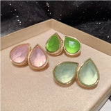 Drop-shaped Cubic Zirconia Women's Earrings with Pink Gemstone Inlay