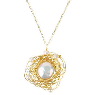 925 Silver Bow 14k Note Pearl Necklace Pendant