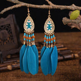 Beaded Feather Tassel Earrings Bohemian Ethnic Long Earrings