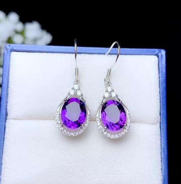 925 Sterling Silver Amethyst Gemstone Earrings