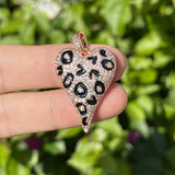 CZ Pave Heart Charm Leopard Print Pendant Jewelry