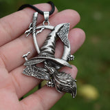 Wiccan Halloween Moon Spider Web Broom Necklace