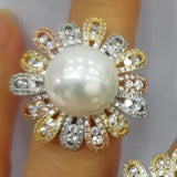 Pearl Flowers Rings CZ Finger Rings Beads Charm Ring Bohemian Jewelry