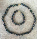 Tahitian Black Red Multicolor Pearl Necklace & Bracelet Set