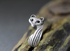 Fox Ring Women's Girl's Retro Burnished Animal Ring Jewelry size Adjustable