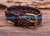 Brown Braided Leather Bracelet Cuff Mens