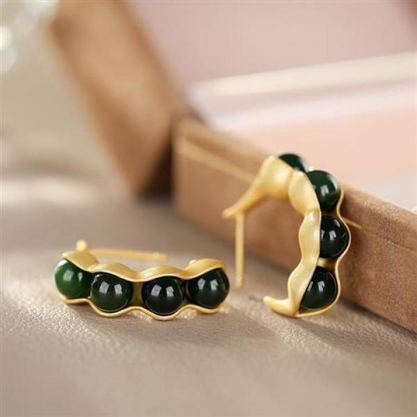ER417 Pea Jade 24KT Stud Earrings for Women Girl Bride Mother
